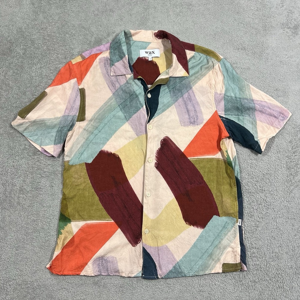 Wax London Camp Shirt Mens Medium Didcot Painted Shapes Viscose Beach Button Up